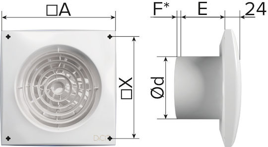 Era De perete Ventilator de Baie 125mm Gri