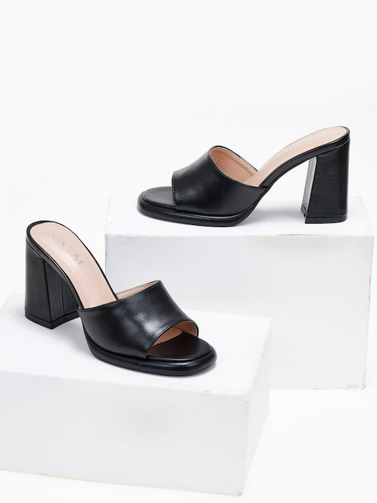 C'm Paris Chunky Heel Mules Black