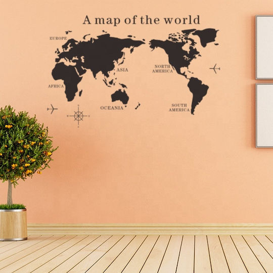 Decorative Sticker, Self-adhesive, World Map With Continents, Black, Original Deals