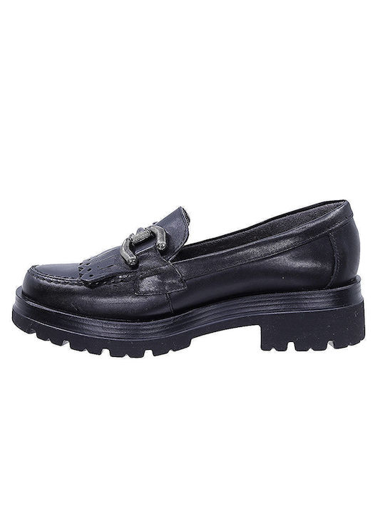 Leder Damen Loafers in Schwarz Farbe
