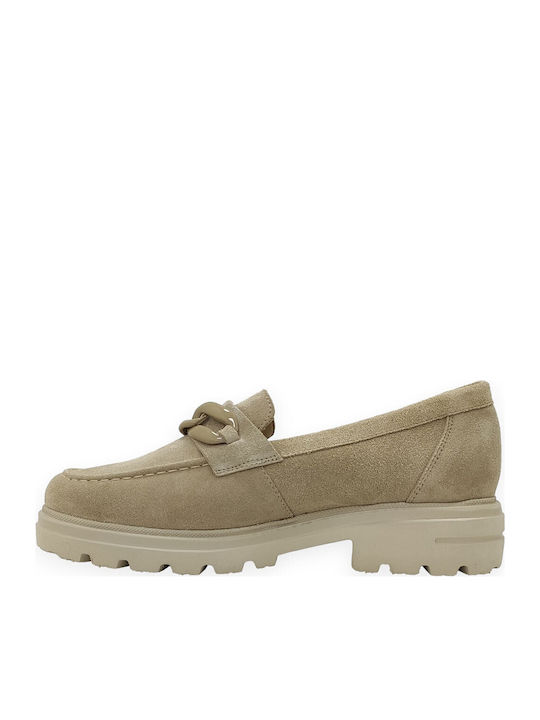 Δερμάτινα Γυναικεία Loafers σε Μπεζ Χρώμα