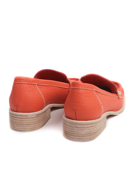 Δερμάτινα Γυναικεία Loafers σε Πορτοκαλί Χρώμα