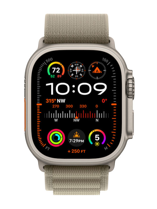 Apple Watch Ultra 2 Alpine Loop (Large) Titanium 49mm Αδιάβροχο με eSIM και Παλμογράφο (Olive Alpine Loop - Large)