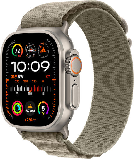 Apple Watch Ultra 2 Titanium 49mm Waterproof with eSIM and Heart Rate Monitor (Olive Alpine Loop - Large - Large)