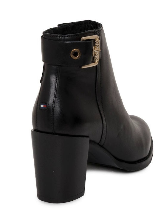 Leather Women's Ankle Boots with High Heel Black