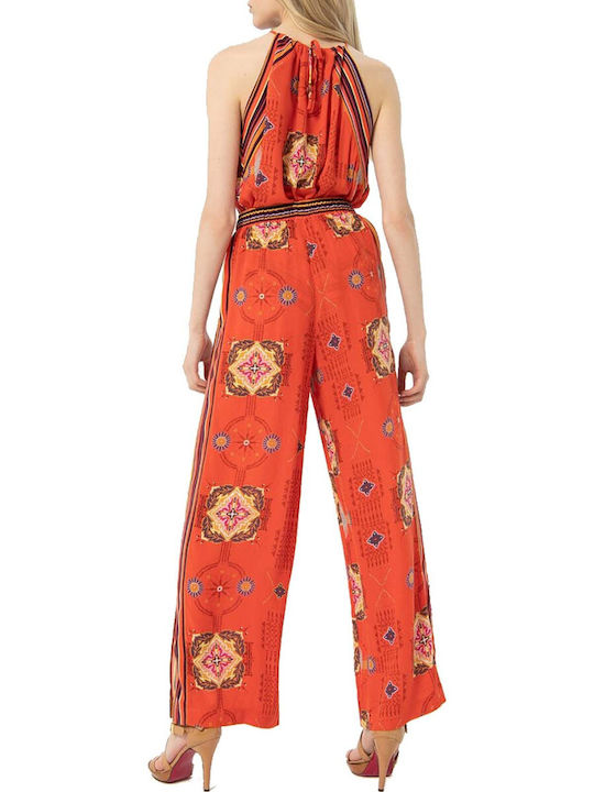 Surkana Women's High-waisted Fabric Trousers with Elastic Orange