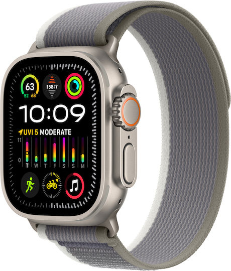 Apple Apple Watch Ultra 2 Titanium 49mm Wasserdicht mit eSIM und Herzfrequenzmesser (Grün/Grau Trail Loop - S/M)