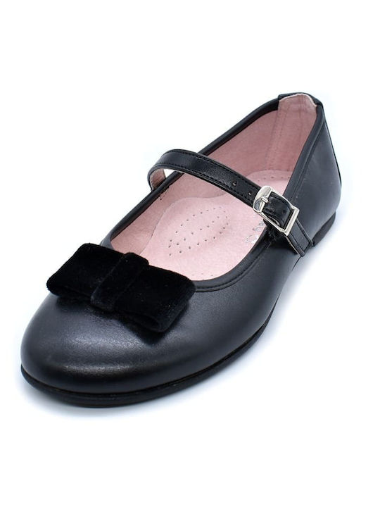 Bibelot Kids Anatomic Leather Ballerinas with Hoop & Loop Closure Black