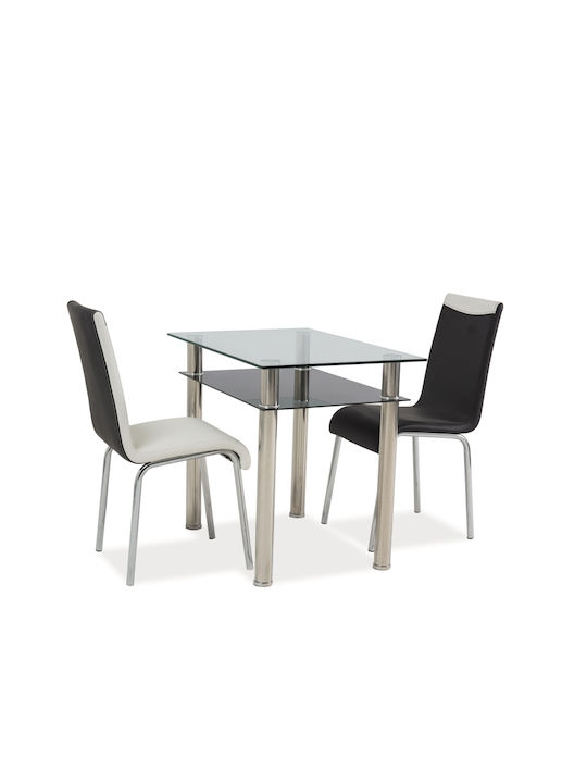 Kitchen Table with Silver Glass Surface 90x60x75cm