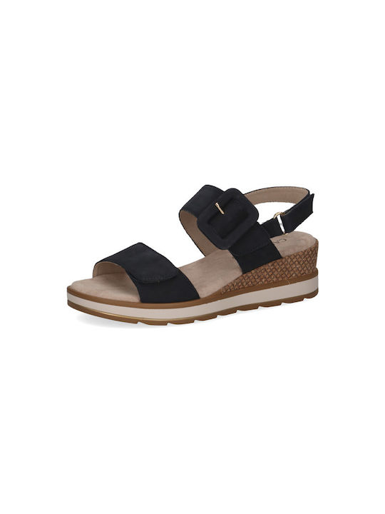 Women's Leather Platform Shoes Navy Blue