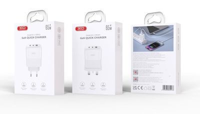 XO Charger Without Cable with USB-A Port and 2 USB-C Ports 65W Power Delivery White (L139)