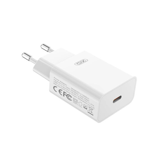 XO Φορτιστής με Θύρα USB-C και Καλώδιο USB-C - Lightning 20W Power Delivery / Quick Charge 2.0 Λευκός (L126)