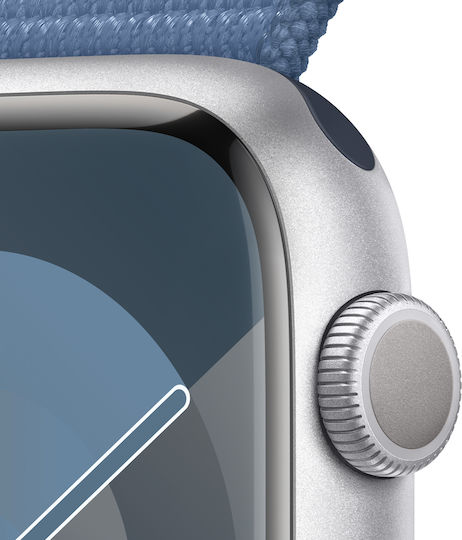 Apple Watch Series 9 Aluminium 45mm Waterproof with Heart Rate Monitor (Silver with Winter Blue Sport Loop)