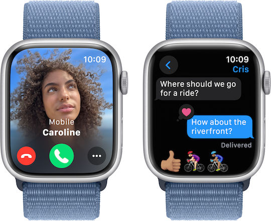 Apple Watch Series 9 Aluminium 45mm Waterproof with Heart Rate Monitor (Silver with Winter Blue Sport Loop)