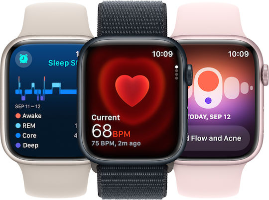Apple Watch Series 9 Aluminium 45mm Waterproof with Heart Rate Monitor (Silver with Winter Blue Sport Loop)