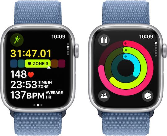 Apple Watch Series 9 Aluminium 45mm Waterproof with Heart Rate Monitor (Silver with Winter Blue Sport Loop)