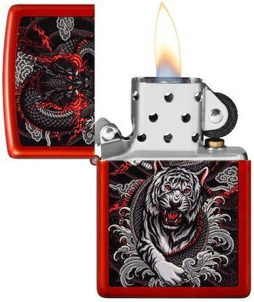 Zippo Dragon Tiger Winddicht Feuerzeug Flamme in Rot Farbe