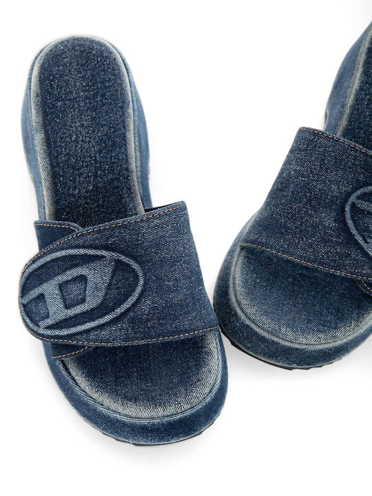 Diesel Mules με Ψηλό Τακούνι σε Μπλε Χρώμα