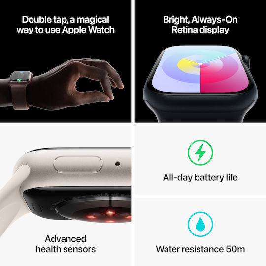 Apple Watch Series 9 Aluminium 41mm Waterproof with Heart Rate Monitor (Starlight with Starlight Sport Loop)