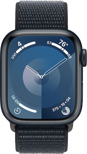 Apple Watch Series 9 Aluminium 41mm Αδιάβροχο με Παλμογράφο (Midnight Aluminium Case με Sport Loop Midnight (S/M))