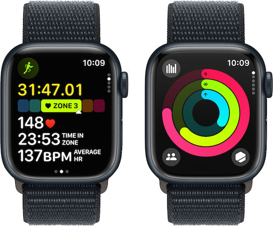 Apple Apple Watch Series 9 Aluminium 41mm Wasserdicht mit Herzfrequenzmesser Midnight Aluminium Gehäuse mit Sport Loop Midnight (S/M) - S/M