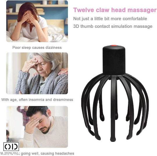 Masajator de păr pentru relaxare și wellness, unisex, 3 funcții, baterie reîncărcabilă cu litiu cu cablu USB C inclus, PVC, negru, oferte originale