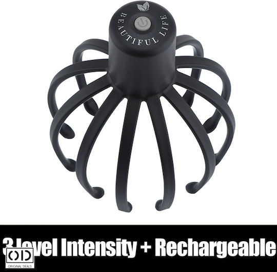 Masajator de păr pentru relaxare și wellness, unisex, 3 funcții, baterie reîncărcabilă cu litiu cu cablu USB C inclus, PVC, negru, oferte originale