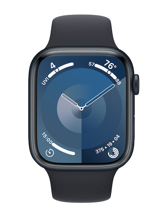 Apple Watch Series 9 Aluminiu 45mm Rezistent la apă cu pulsometru (Midnight cu bandă sport Midnight (S/M))