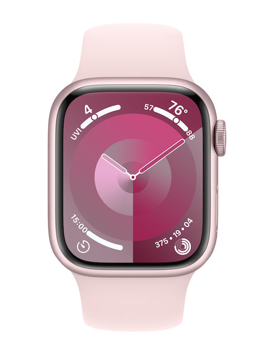 Apple Watch Series 9 Aluminiu 41mm Rezistent la apă cu pulsometru (Roz cu bandă sport roz deschis (S/M))