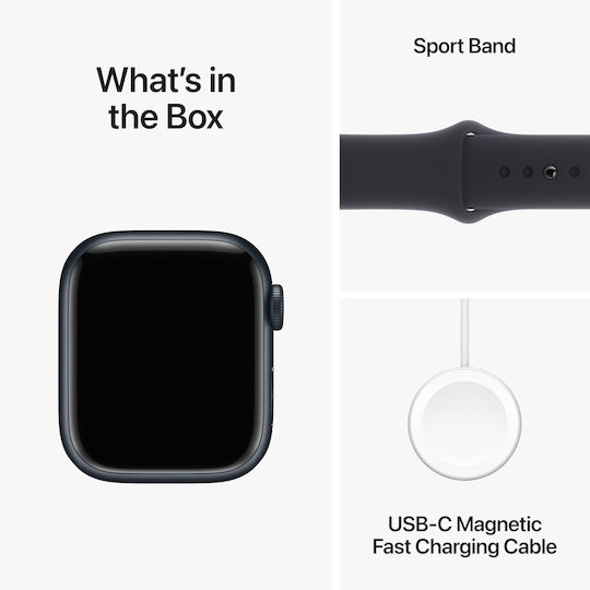 Apple Watch Series 9 Aluminium 41mm Waterproof with Heart Rate Monitor (Midnight Aluminium Case with Sport Band Midnight (S/M))