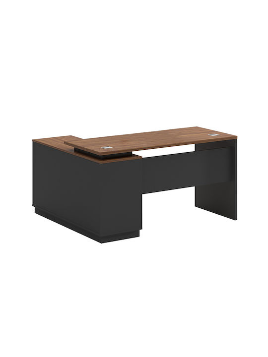 Corner Desk with Bookshelf Καρυδί-ανθρακί 160x140x76cm