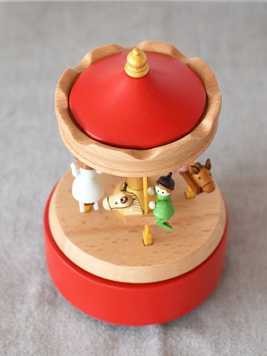 TS Collection Christmas Decorative Wooden Carousel with Music and Movement 11x11x11cm.