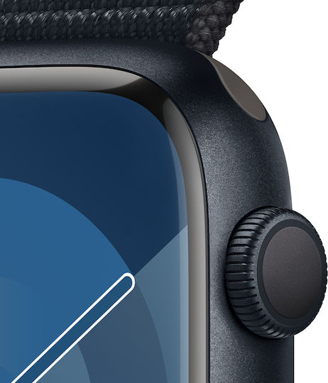 Apple Watch Series 9 Aluminium 45mm Waterproof with Heart Rate Monitor (Midnight with Midnight Sport Loop - M/L)