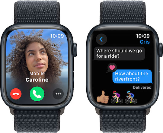 Apple Watch Series 9 Aluminium 45mm Waterproof with Heart Rate Monitor (Midnight with Midnight Sport Loop - M/L)