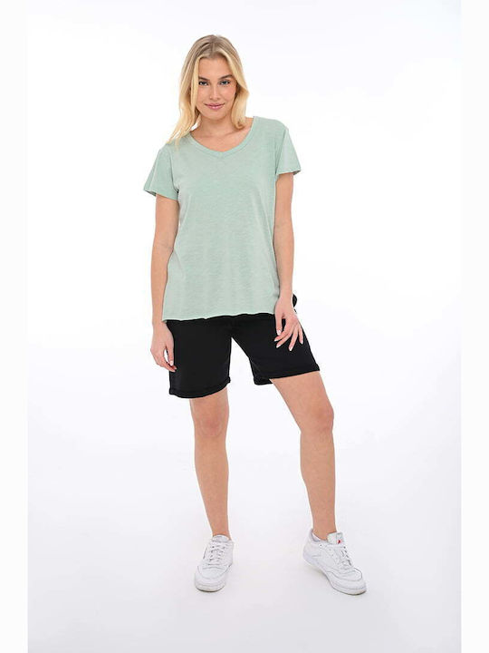 Bodymove Damen Sommer Bluse Baumwolle mit V-Ausschnitt Grün