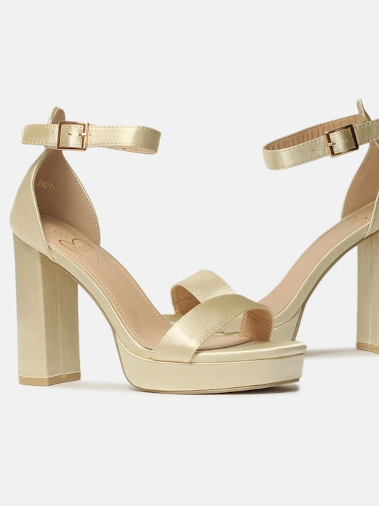 Satin High-Heel Sandalen Beige