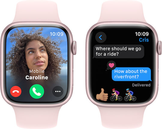 Apple Watch Series 9 Aluminum 45mm Waterproof with Heart Rate Monitor (Pink with Light Pink Sport Band - M/L)