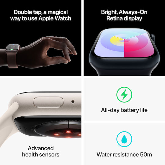 Apple Watch Series 9 Aluminum 45mm Waterproof with Heart Rate Monitor (Pink with Light Pink Sport Band - M/L)