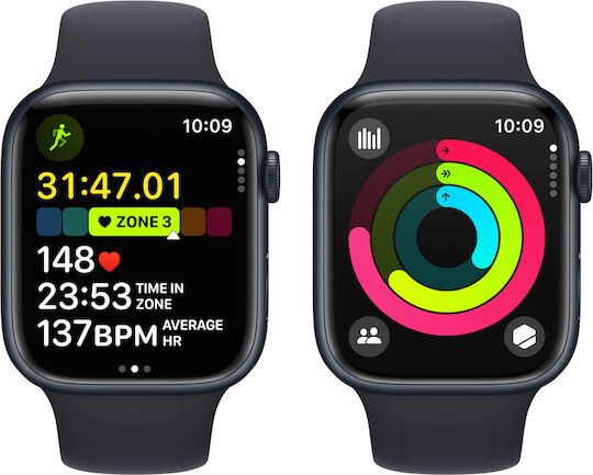 Apple Watch Series 9 Aluminum 45mm Waterproof with Heart Rate Monitor (Midnight with Midnight Sport Band - M/L)