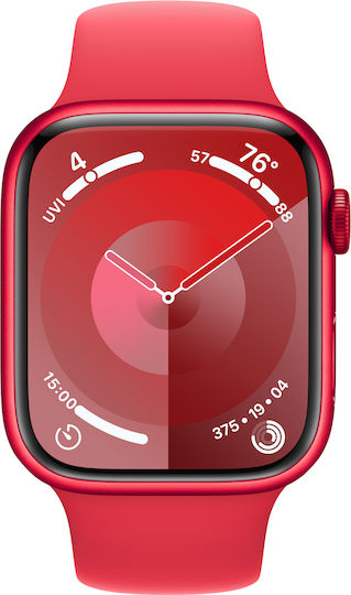 Apple Watch Series 9 Aluminium 45mm Waterproof with Heart Rate Monitor ((PRODUCT)RED Sport Band (M/L))