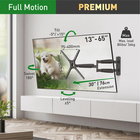 Barkan BM343XL Βάση Τηλεόρασης Τοίχου έως 65" και 36kg Μαύρο