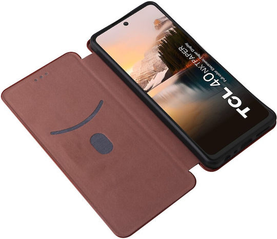 Case Tcl 40 Nxtpaper 4g Mad Mask Carbon Folio Series with Stand, Card Slot and Magnetic Closure Flip Wallet from Synthetic Leather and Inner TPU Brown