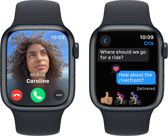 Apple Watch Series 9 Aluminiu 41mm Waterproof cu Pulsometru (Midnight cu Curea Sport Midnight - M/L)