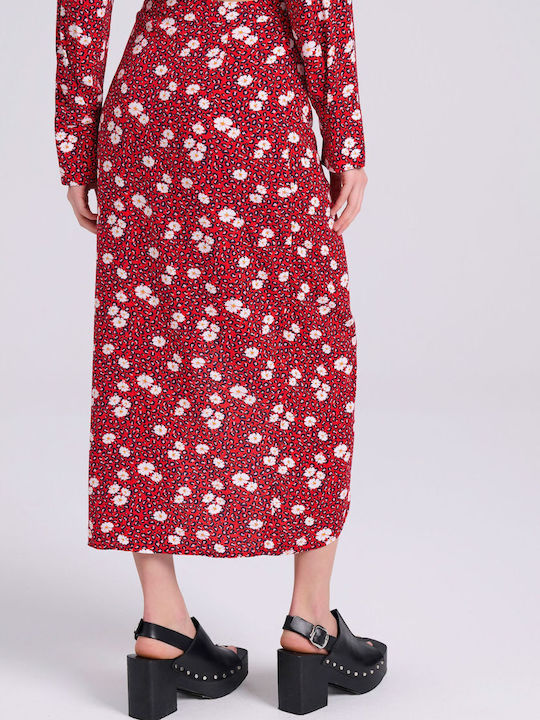 Funky Buddha Midi Envelope Skirt Floral in Red color