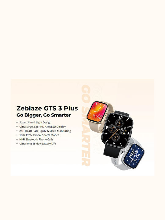 Zeblaze GTS 3 Plus 49мм Смарт часовник с Пулсомер (среднощно черно)