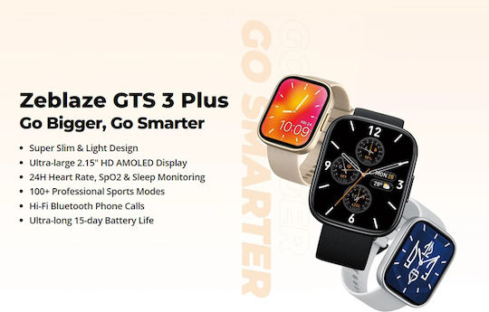 Zeblaze GTS 3 Plus 49mm Smartwatch με Παλμογράφο (Midnight Black)