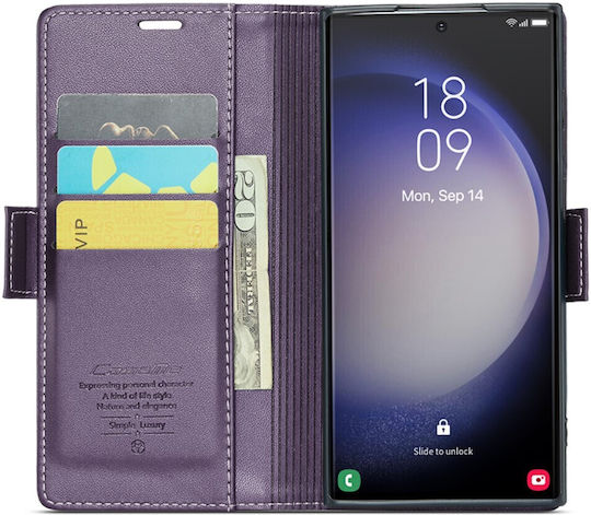 Samsung Galaxy S24 Ultra 5G Case Caseme 023 Series Wallet with Stand, Card Slots, and Magnetic Closure Made of Synthetic Leather and TPU Purple