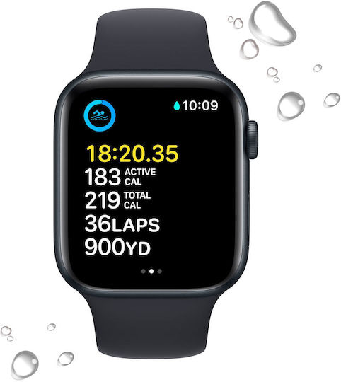 Apple Watch SE 2023 Aluminium 44mm Waterproof with Heart Rate Monitor (Midnight with Midnight Sport Band (S/M))