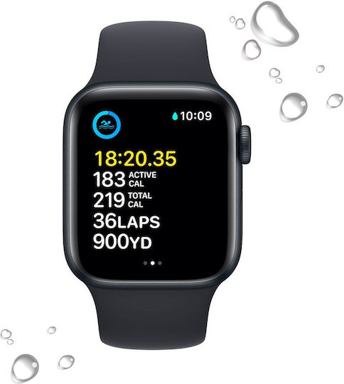 Apple Watch SE 2023 Aluminum 40mm Waterproof with Heart Rate Monitor (Midnight with Midnight Sport Band - M/L)
