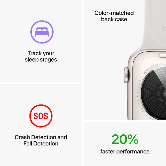 Apple Watch SE 2023 Aluminum 44mm Waterproof with Heart Rate Monitor (Starlight with Starlight Sport Band - M/L)